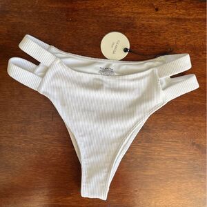 Tularosa high waisted cheeky bikini white bottoms with cut out double straps.
